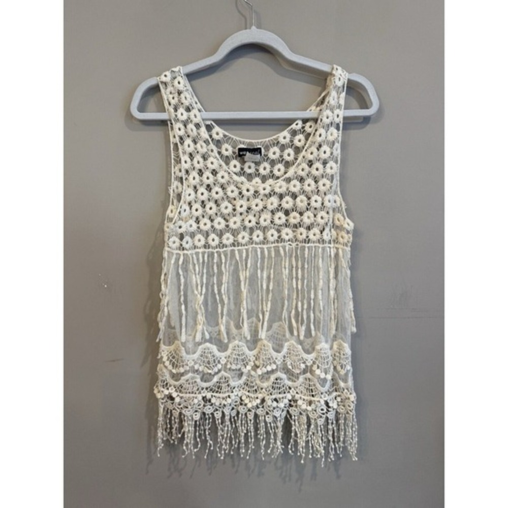 Vintage Wet Seal Y2K Mesh‎ Fringe Boho Tank Large